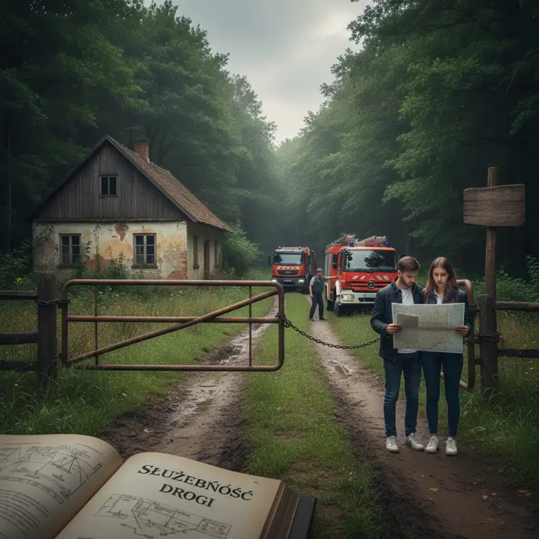 Droga gruntowa prowadząca do siedliska między polami, obrazująca ryzyko braku uregulowanego dojazdu drogą publiczną do nieruchomości