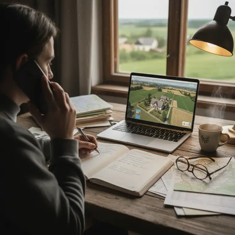 Drewniany dom w siedlisku z zabudowaniami gospodarczymi, pokazujący na co patrzeć przy pytaniu o stan techniczny siedliska