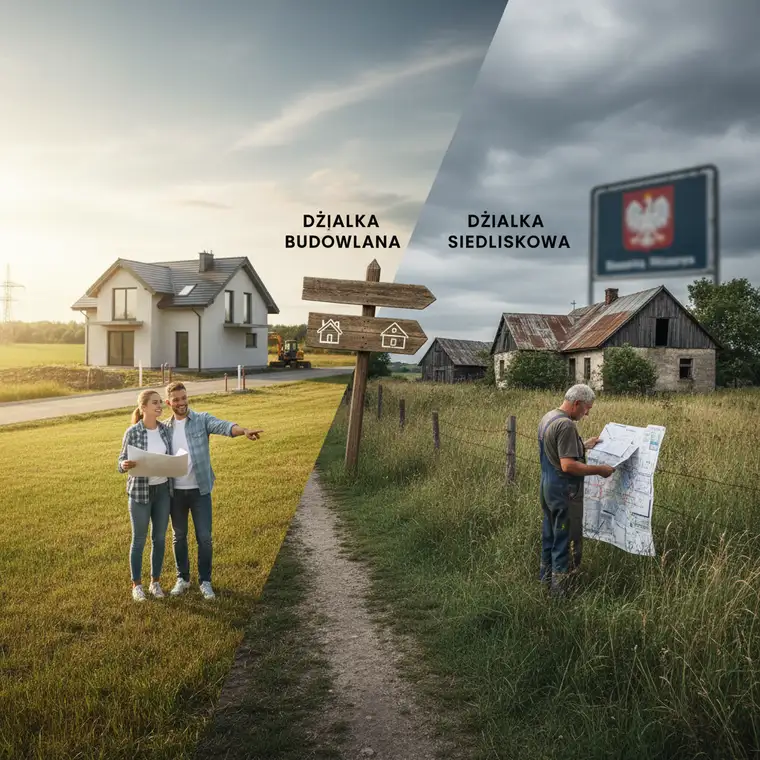 Rolnik i inwestor omawiają z prawnikiem i architektem plany zabudowy działki siedliskowej oraz działki budowlanej na wsi